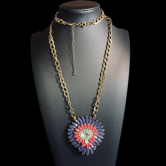 Reversible Statement Necklace Red Blue Orange Crystal Pendant Boho Festival - Picture 3 of 10